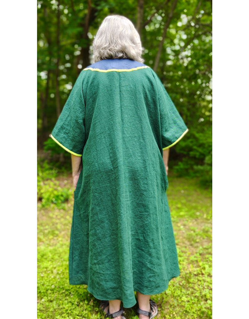 Cloakmakers.com G1194-Unisex Green Linen Tunic, Washable, w/Hops Embroidery & Pockets