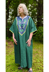 Cloakmakers.com G1194-Unisex Green Linen Tunic, Washable, w/Hops Embroidery & Pockets