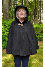 Cloakmakers.com 5723-Washable Black Cotton Cloak w/ Green & Gold Striped Pockets & Antiqued Gold Clasp