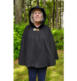 Cloakmakers.com 5723-Washable Black Cotton Cloak w/ Green & Gold Striped Pockets & Antiqued Gold Clasp