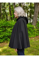 Cloakmakers.com 5723-Washable Black Cotton Cloak w/ Green & Gold Striped Pockets & Antiqued Gold Clasp