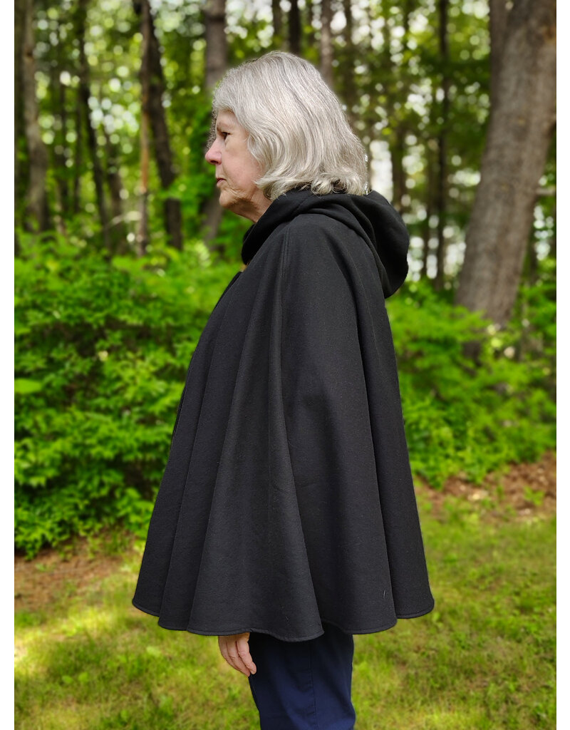 Cloakmakers.com 5723-Washable Black Cotton Cloak w/ Green & Gold Striped Pockets & Antiqued Gold Clasp
