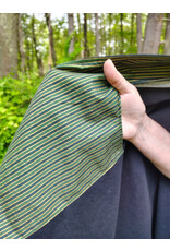 Cloakmakers.com 5723-Washable Black Cotton Cloak w/ Green & Gold Striped Pockets & Antiqued Gold Clasp