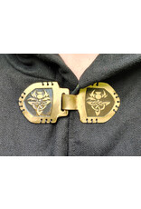 Cloakmakers.com 5723-Washable Black Cotton Cloak w/ Green & Gold Striped Pockets & Antiqued Gold Clasp
