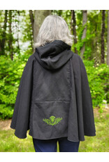 Cloakmakers.com 5723-Washable Black Cotton Cloak w/ Green & Gold Striped Pockets & Antiqued Gold Clasp