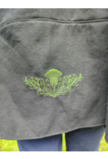 Cloakmakers.com 5723-Washable Black Cotton Cloak w/ Green & Gold Striped Pockets & Antiqued Gold Clasp