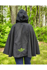 Cloakmakers.com 5723-Washable Black Cotton Cloak w/ Green & Gold Striped Pockets & Antiqued Gold Clasp