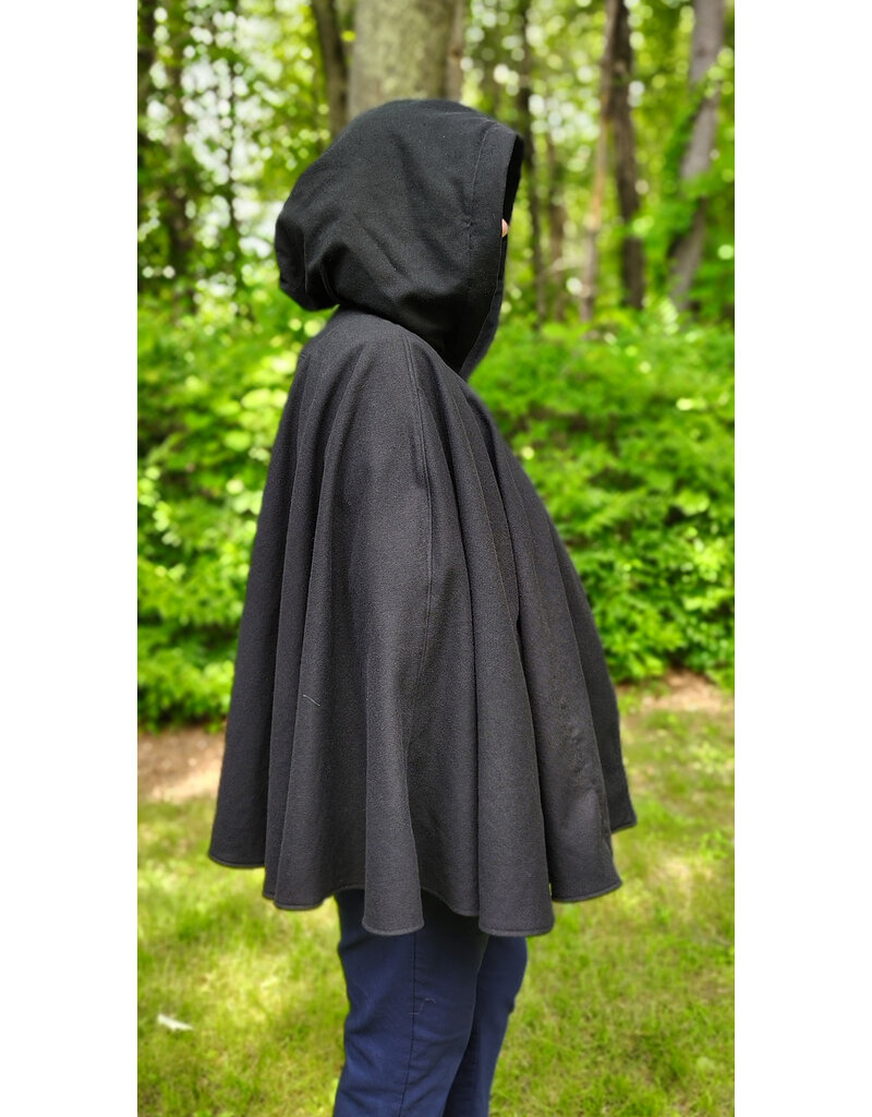 Cloakmakers.com 5723-Washable Black Cotton Cloak w/ Green & Gold Striped Pockets & Antiqued Gold Clasp