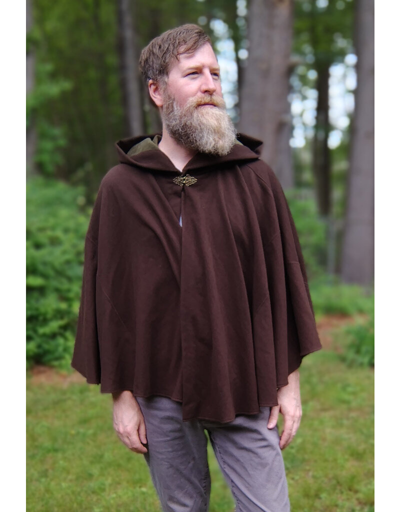Cloakmakers.com 5725-Washable Brown Wool Blend Cloak w/ Dark Olive Green Hood Lining