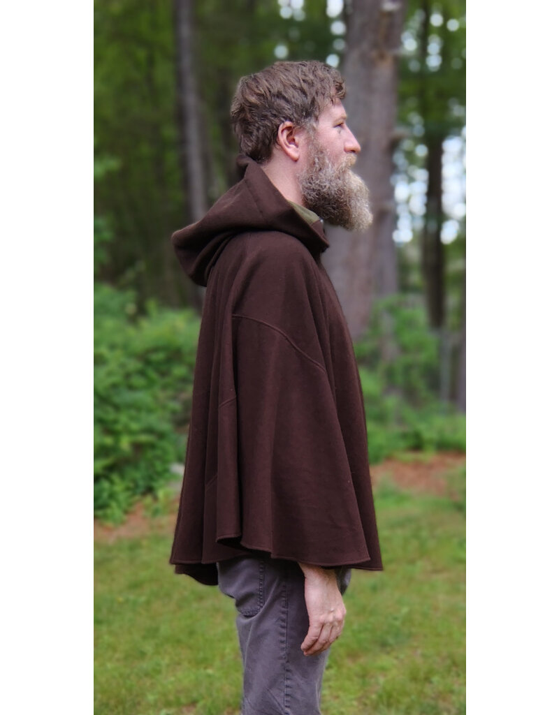Cloakmakers.com 5725-Washable Brown Wool Blend Cloak w/ Dark Olive Green Hood Lining