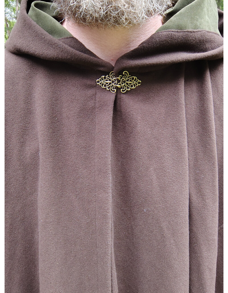 Cloakmakers.com 5725-Washable Brown Wool Blend Cloak w/ Dark Olive Green Hood Lining