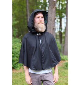 Cloakmakers.com 5726-Washable Black Wool Blend Cloak w/ Forest Green Hood Lining & Pockets