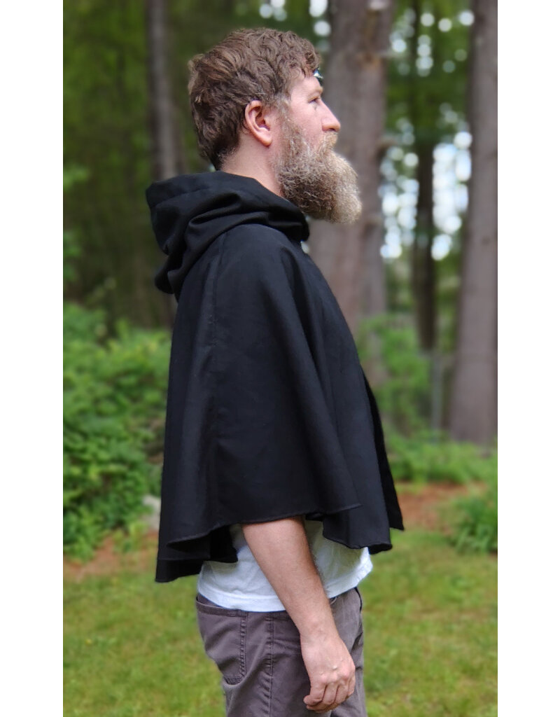 Cloakmakers.com 5726-Washable Black Wool Blend Cloak w/ Forest Green Hood Lining & Pockets