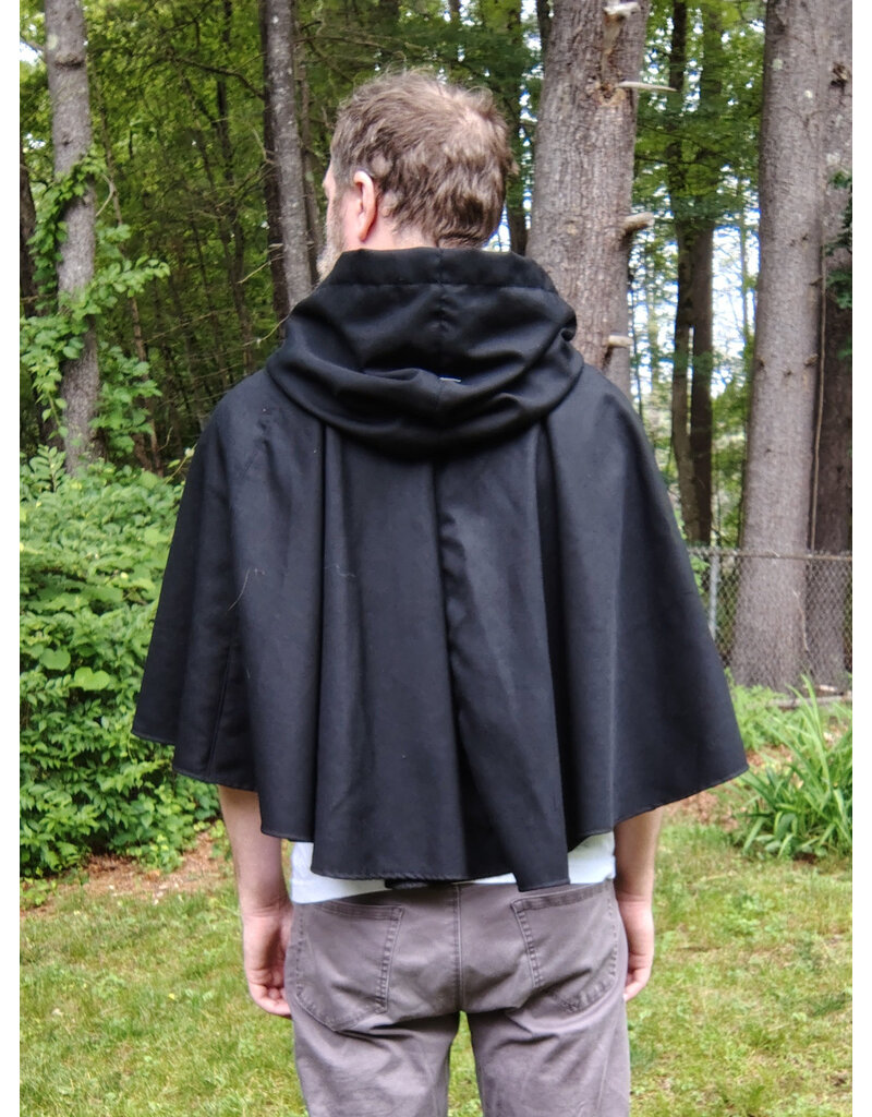 Cloakmakers.com 5726-Washable Black Wool Blend Cloak w/ Forest Green Hood Lining & Pockets