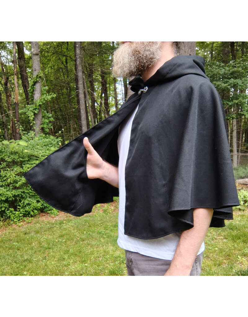 Cloakmakers.com 5726-Washable Black Wool Blend Cloak w/ Forest Green Hood Lining & Pockets