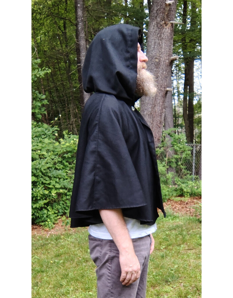 Cloakmakers.com 5726-Washable Black Wool Blend Cloak w/ Forest Green Hood Lining & Pockets