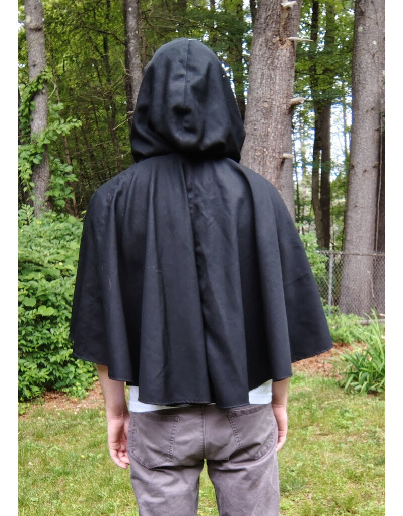 Cloakmakers.com 5726-Washable Black Wool Blend Cloak w/ Forest Green Hood Lining & Pockets