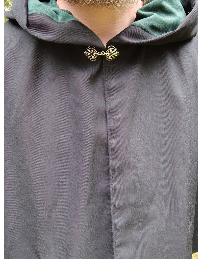 Cloakmakers.com 5726-Washable Black Wool Blend Cloak w/ Forest Green Hood Lining & Pockets