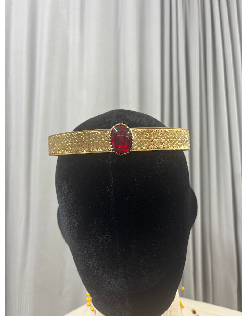 Cloakmakers.com Red Oval Stone on Geometric Scroll Band - Hermia
