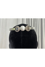 Cloakmakers.com Triple Goddess White Catseye Glass Stone with Filigree Crescents on Silvertone Plated Bordered Burnished Band - Circlet