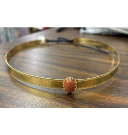 Sparkly Orange Oval Stone on Gold Plated Bordered Burnish Band - Hermia
