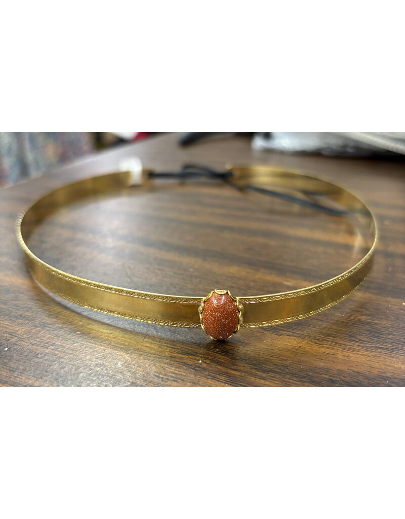 Sparkly Orange Oval Stone on Gold Plated Bordered Burnish Band - Hermia