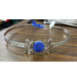 Cloakmakers.com Blue Catseye Oval & Two Griffins on Silvertone Plated Geometirc Scroll
