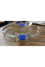 Cloakmakers.com Blue Catseye Oval & Two Griffins on Silvertone Plated Geometirc Scroll
