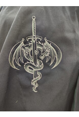 Cloakmakers.com 5728-Midnight Blue Cloak w/ Sword & Dragon Embroidery, Pockets, Washable Wool Gabardine, Dragon Buttons