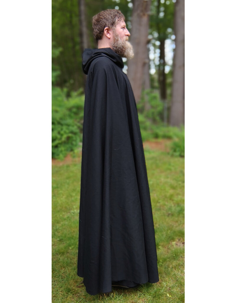 Cloakmakers.com 5729-Washable Black Wool Blend Cloak w/ Forest Green Hood Lining & Triquetra Clasp