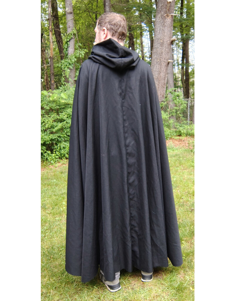 Cloakmakers.com 5729-Washable Black Wool Blend Cloak w/ Forest Green Hood Lining & Triquetra Clasp