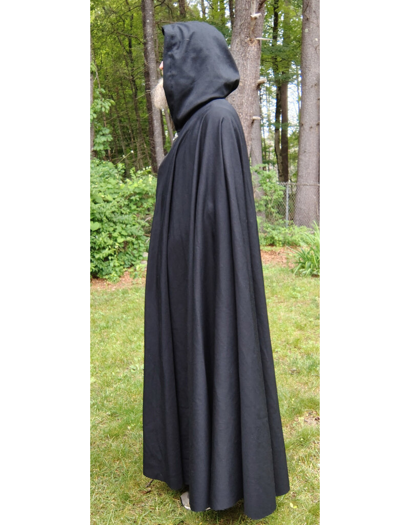 Cloakmakers.com 5729-Washable Black Wool Blend Cloak w/ Forest Green Hood Lining & Triquetra Clasp