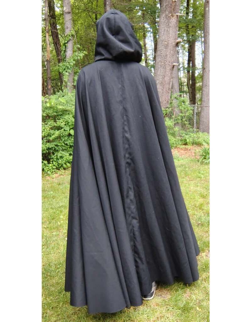 Cloakmakers.com 5729-Washable Black Wool Blend Cloak w/ Forest Green Hood Lining & Triquetra Clasp