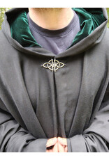 Cloakmakers.com 5729-Washable Black Wool Blend Cloak w/ Forest Green Hood Lining & Triquetra Clasp