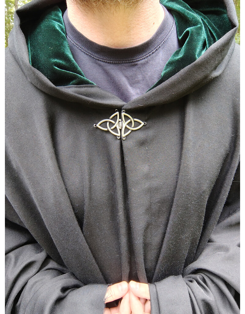 Cloakmakers.com 5729-Washable Black Wool Blend Cloak w/ Forest Green Hood Lining & Triquetra Clasp