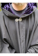 Cloakmakers.com 5730-Washable Black Wool Blend Cloak w/ Purple Hood Lining & Celtic Rosette Clasp