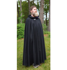 Cloakmakers.com 5730-Washable Black Wool Blend Cloak w/ Purple Hood Lining & Celtic Rosette Clasp
