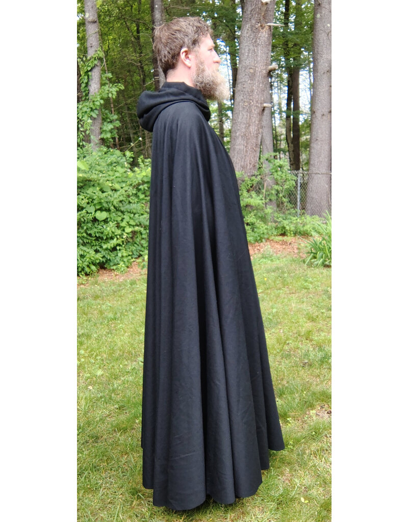 Cloakmakers.com 5730-Washable Black Wool Blend Cloak w/ Purple Hood Lining & Celtic Rosette Clasp