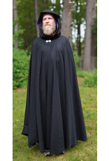 Cloakmakers.com 5730-Washable Black Wool Blend Cloak w/ Purple Hood Lining & Celtic Rosette Clasp
