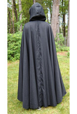 Cloakmakers.com 5730-Washable Black Wool Blend Cloak w/ Purple Hood Lining & Celtic Rosette Clasp