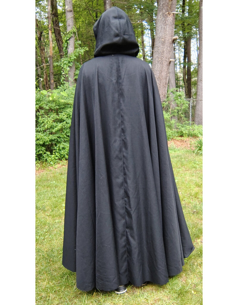 Cloakmakers.com 5730-Washable Black Wool Blend Cloak w/ Purple Hood Lining & Celtic Rosette Clasp