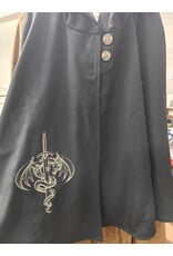 Cloakmakers.com 5728-Midnight Blue Cloak w/ Sword & Dragon Embroidery, Pockets, Washable Wool Gabardine, Dragon Buttons