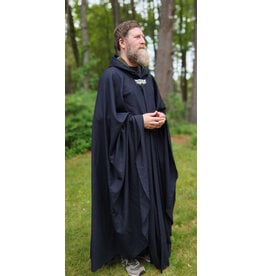 Cloakmakers.com 5731-Washable Navy Blue Wool Cloak w/ Dark Green Hood Lining & Multi-Leaf Clasp