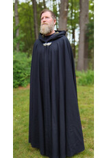 Cloakmakers.com 5731-Washable Navy Blue Wool Cloak w/ Dark Green Hood Lining & Multi-Leaf Clasp