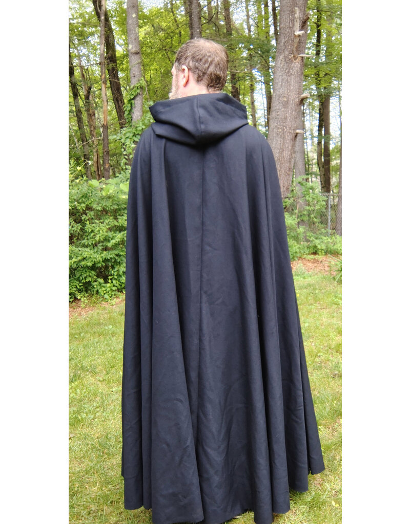 Cloakmakers.com 5731-Washable Navy Blue Wool Cloak w/ Dark Green Hood Lining & Multi-Leaf Clasp