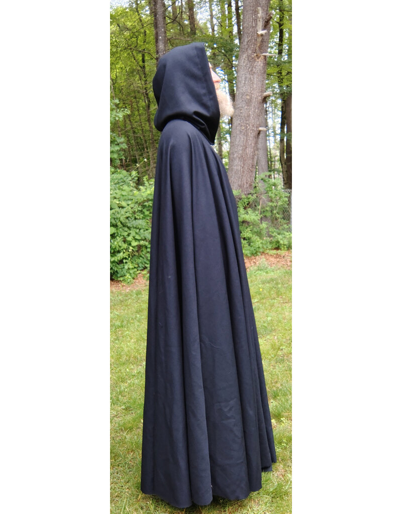 Cloakmakers.com 5731-Washable Navy Blue Wool Cloak w/ Dark Green Hood Lining & Multi-Leaf Clasp