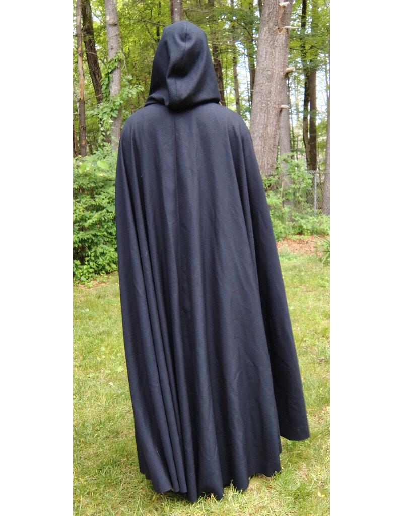 Cloakmakers.com 5731-Washable Navy Blue Wool Cloak w/ Dark Green Hood Lining & Multi-Leaf Clasp