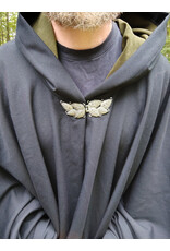 Cloakmakers.com 5731-Washable Navy Blue Wool Cloak w/ Dark Green Hood Lining & Multi-Leaf Clasp