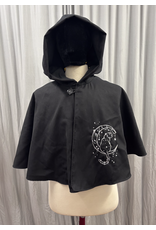 Cloakmakers.com 5732-Black Cloak w/ Cat & Moon Embroidery & Pockets, Water Resistant, Washable Wool Blend Suiting