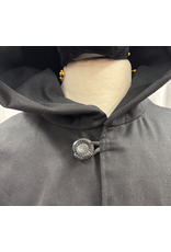 Cloakmakers.com 5732-Black Cloak w/ Cat & Moon Embroidery & Pockets, Water Resistant, Washable Wool Blend Suiting